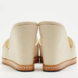 Pre Owned Chanel Cream Canvas Camellia Embellished Wedge Sandals Size 40.5