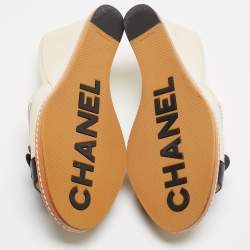 Pre Owned Chanel Cream Canvas Camellia Embellished Wedge Sandals Size 40.5