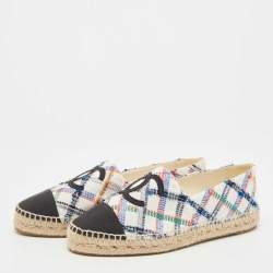 Pre Owned Chanel Multicolour Canvas CC Cap Toe Slip On Espadrille Flats Size 40