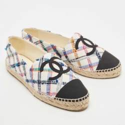 Pre Owned Chanel Multicolour Canvas CC Cap Toe Slip On Espadrille Flats Size 40
