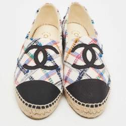 Pre Owned Chanel Multicolour Canvas CC Cap Toe Slip On Espadrille Flats Size 40
