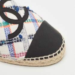 Pre Owned Chanel Multicolour Canvas CC Cap Toe Slip On Espadrille Flats Size 40