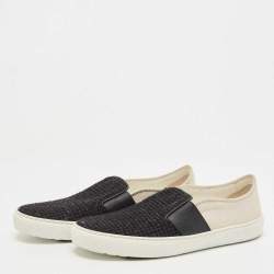 Pre Owned Chanel Black/White Tweed and Suede Slip On Sneakers Size 40