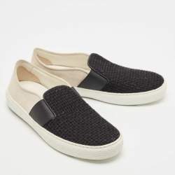Pre Owned Chanel Black/White Tweed and Suede Slip On Sneakers Size 40