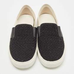 Pre Owned Chanel Black/White Tweed and Suede Slip On Sneakers Size 40