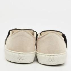 Pre Owned Chanel Black/White Tweed and Suede Slip On Sneakers Size 40