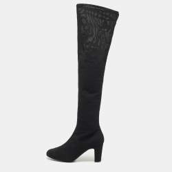Chanel Black Mesh Knee Length Boots Size 41