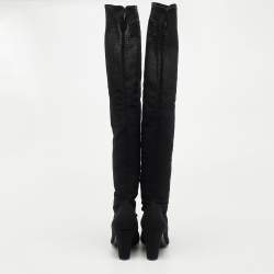 Chanel Black Mesh Knee Length Boots Size 41