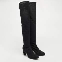 Chanel Black Mesh Knee Length Boots Size 41