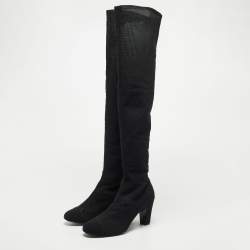 Chanel Black Mesh Knee Length Boots Size 41