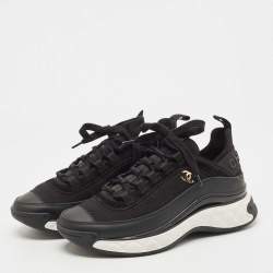 Pre Owned Chanel Black Nylon and Leather CC Low Top Sneakers Size 38