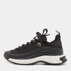Pre Owned Chanel Black Nylon and Leather CC Low Top Sneakers Size 38