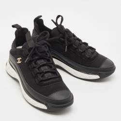 Pre Owned Chanel Black Nylon and Leather CC Low Top Sneakers Size 38