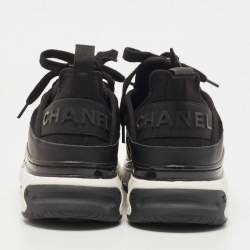 Pre Owned Chanel Black Nylon and Leather CC Low Top Sneakers Size 38