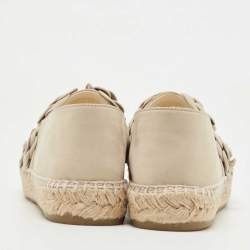 Pre Owned Chanel Grey Nubuck Leather CC Camelia Espadrille Flats Size 41