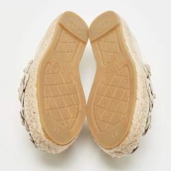 Pre Owned Chanel Grey Nubuck Leather CC Camelia Espadrille Flats Size 41
