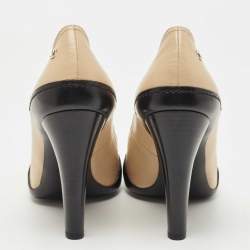 Pre Owned Chanel Beige/Black Leather Open Toe Pumps Size 38