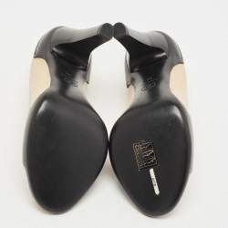 Pre Owned Chanel Beige/Black Leather Open Toe Pumps Size 38