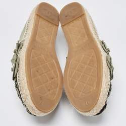 Chanel Olive Green Canvas CC Camellia Espadrille Flats Size 37