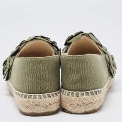 Chanel Olive Green Canvas CC Camellia Espadrille Flats Size 37