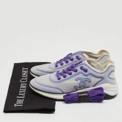 مملوكة مسبقًا Chanel Purple/White Mesh CC Low Top Sneakers Size 37