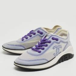 مملوكة مسبقًا Chanel Purple/White Mesh CC Low Top Sneakers Size 37