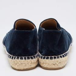 Pre Owned Chanel  Navy Blue Velvet CC Cap Toe Ballet Flats Size 40