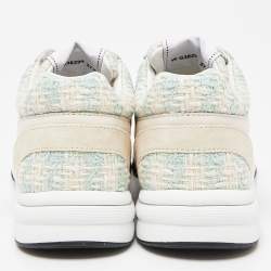 Chanel Tri Color Leather, Suede and Tweed CC Lace Up Sneakers Size 37.5