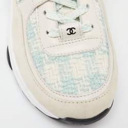 Chanel Tri Color Leather, Suede and Tweed CC Lace Up Sneakers Size 37.5