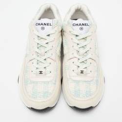 Chanel Tri Color Leather, Suede and Tweed CC Lace Up Sneakers Size 37.5