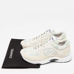 Chanel Tri Color Leather, Suede and Tweed CC Lace Up Sneakers Size 37.5