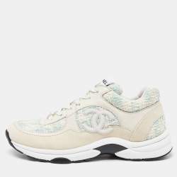 Chanel Tri Color Leather, Suede and Tweed CC Lace Up Sneakers Size 37.5