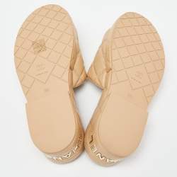 Chanel Beige Quilted Leather CC Platform Slide Sandals Size 38