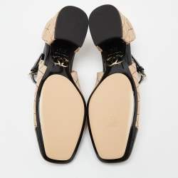 Chanel Beige/Black Suede and Patent Leather CC Cap Toe Mary Jane Flats Size 37.5