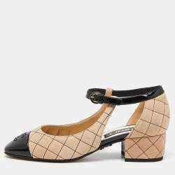 Chanel Beige/Black Suede and Patent Leather CC Cap Toe Mary Jane
