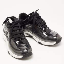 Pre Owned Chanel Black PVC and Leather CC Low Top Sneakers Size 35.5
