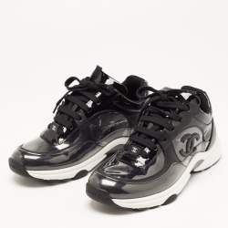 Pre Owned Chanel Black PVC and Leather CC Low Top Sneakers Size 35.5