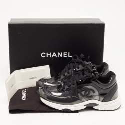 Pre Owned Chanel Black PVC and Leather CC Low Top Sneakers Size 35.5
