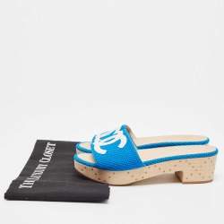 Chanel Blue Canvas Cork Slides Size 36 