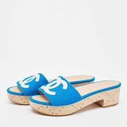Chanel Blue Canvas Cork Slides Size 36 