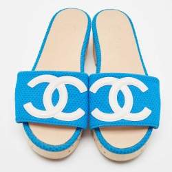 Chanel Blue Canvas Cork Slides Size 36 