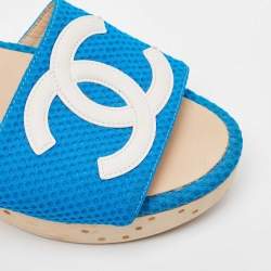 Chanel Blue Canvas Cork Slides Size 36 