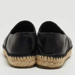 Pre Owned Chanel Black Quilted Leather CC Espadrille Flats Size 37
