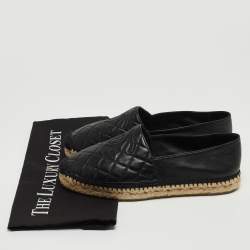 Pre Owned Chanel Black Quilted Leather CC Espadrille Flats Size 37