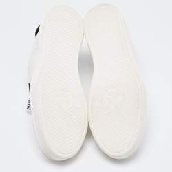 Pre Owned Chanel White/Black Leather Low Top Sneakers Size 39.5