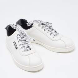Pre Owned Chanel White/Black Leather Low Top Sneakers Size 39.5