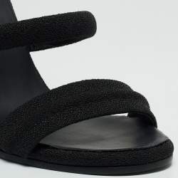 Chanel Black Canvas Logo Lucky Charms Wedge Quilted Pattern Sandals Size 37.5
