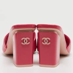 Chanel Pink Patent Leather CC Slide Sandals Size 36