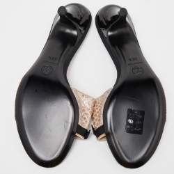 Chanel Metallic/Black Python and Fabric Bow CC Slide Sandals Size 38.5