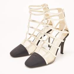 Chanel Gold/Black Leather and Canvas CC Cap Toe Cage Ankle Booties Size 41